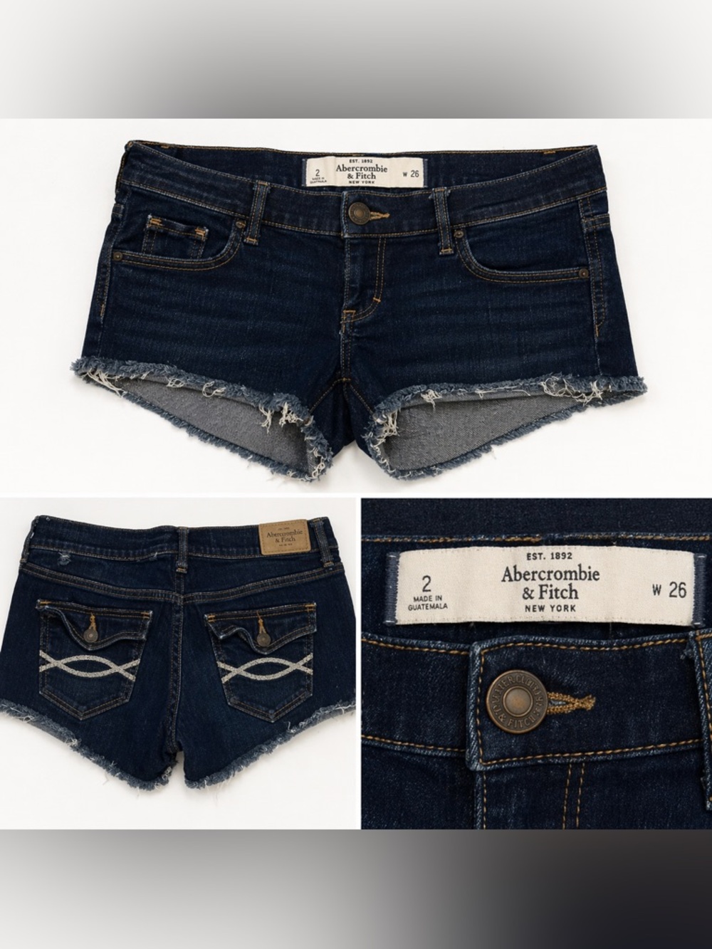 Abercrombie & Fitch Denim Cutoff Shorts Size 2 W26 Dark Wash Frayed Hem